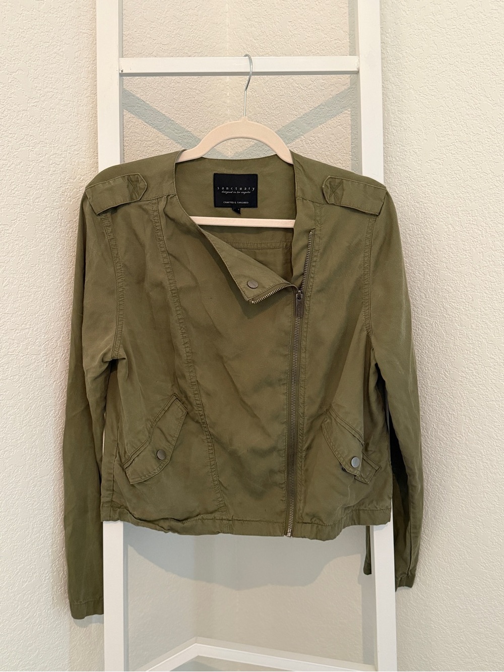 Sanctuary Olive Green Utility Jacket with Asymmetrical Zip
